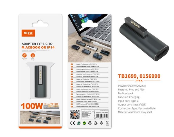 Mtk 0156990 Tb1699 Adaptador Carga USB-C A Magsafe 2 Macbook