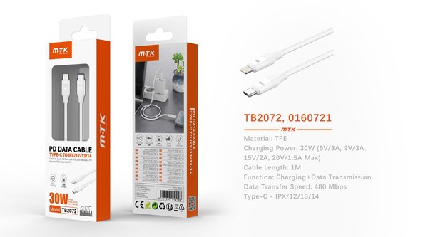 Mtk 0160721 Tb2072 Cable Zal Type-C A Iph Carga Rapida