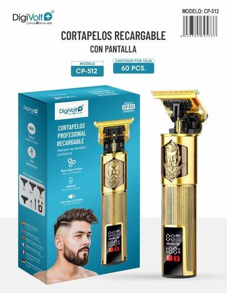 Cp-512 Barbero Cortapelos Profesional Recargable Metalico Con Pantalla - Bateria 2000Mah - Type-C
