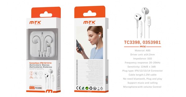 Mtk 0353981 Tc3398 Auriculares Iphone Con Micro