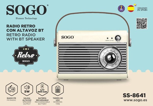 Sogo Ss-8641 Retro Con Altavoz Fm USB Aux Bt5