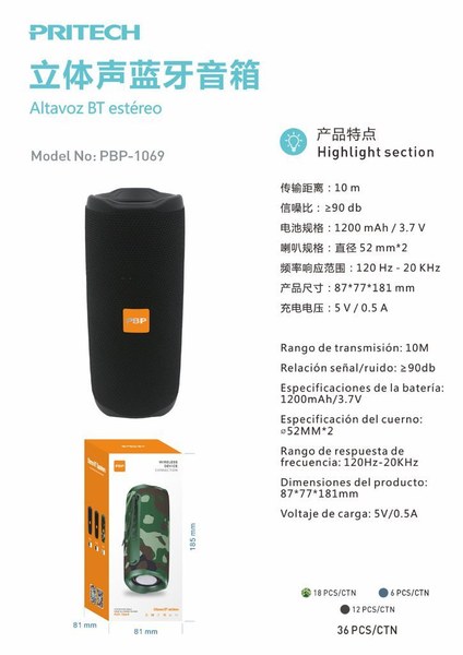 Pritech Altavoz BT Estereo Pbp-1069