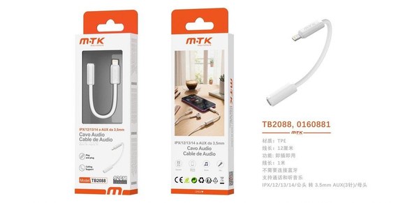 Mtk 0160881 Tb2088 Cable Adaptador Audio Iph M A Aux 3.5
