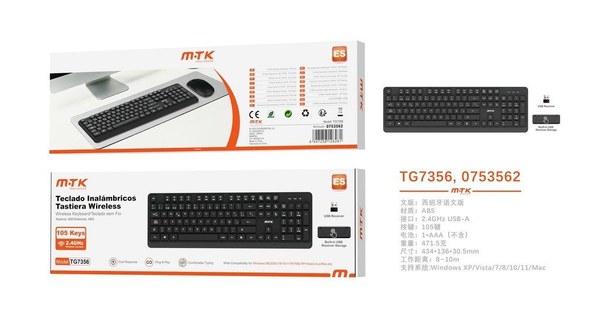 Mtk 0753562 Tg7356 Ne Teclado Inalambrico 105 Key Espanol