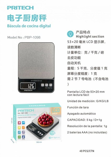 Pritech Pbp-1098 Bascula De Cocina 5K