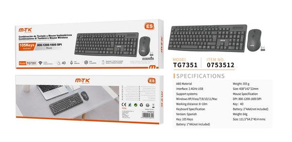 Mtk 0753512 Tg7351 Combo Inalambrico 2.4Ghz Con Teclado Espa