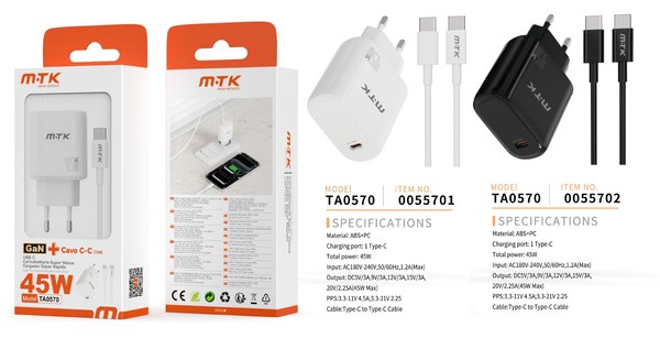 Mtk 0055702 Ta0570 45W Cargador De Red 1Type-C Con Cable