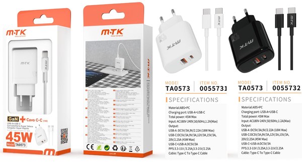 Mtk 0055731 Ta0573 45W Cargador Red 1Type-C+USB-A