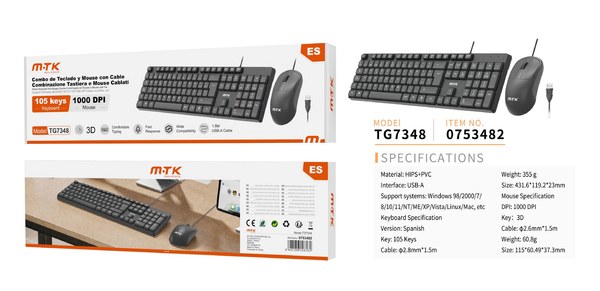 Mtk 0753482 Tg7348 Combo Con Teclado Espanol 105 Keys Y Rato
