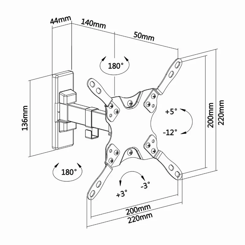 Soporte TV Pared 13-42" Aisens 20Kg 2 piv.Inc/Gir