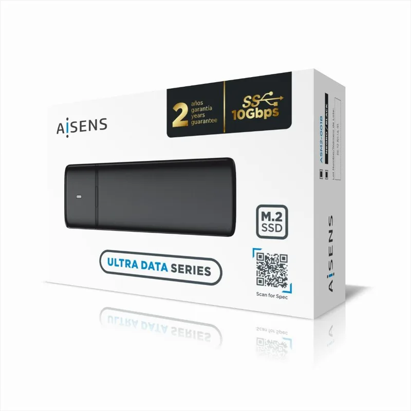 HDD CAJA-Ext. USBC M2 3.1 SATA/NVME Aisens Negro