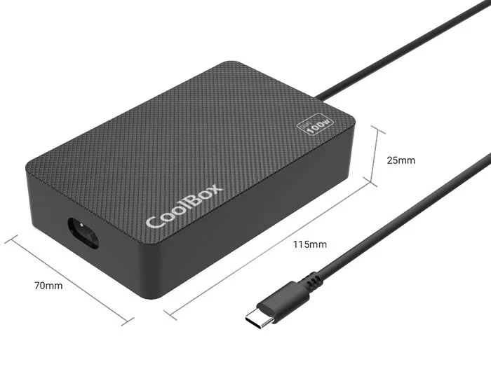 Cargador corriente Coolbox 1xUSBC 100W 2,4m GaN